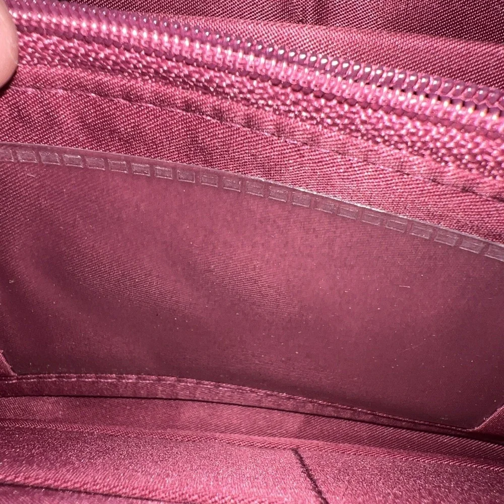 Travelon Wallet Women Clutch MaroonFloral Nylon Zip Around Accordion Bifold